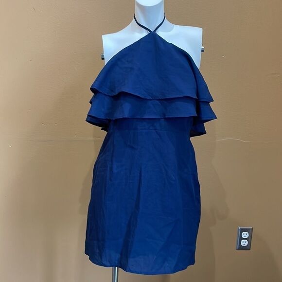 Blue Blush | Navy Ruffle Popover Halter Dress - Women - Picture 4 of 9